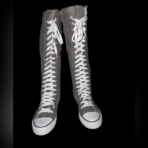 Mengsai Hi Top Knee High Edgy Gray Tie Zipper Canvas Sneakers  Size 8 - Picture 3 of 14